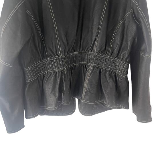 JL Studio Vintage 90s Plus Size 20 W Black 100% Leather Half Zip Moto Jacket - Picture 6 of 9